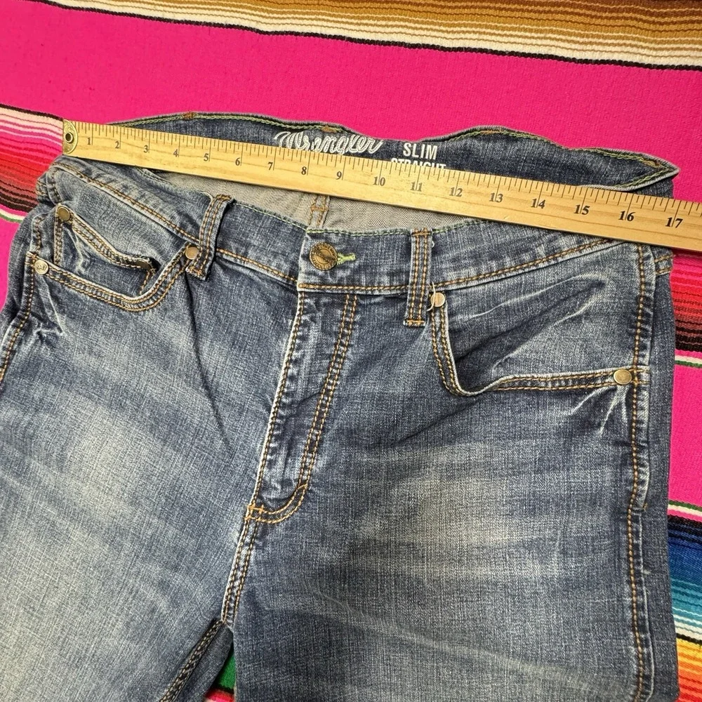 Wrangler Retro Slim Straight Jeans Men's 35x36 (Fits 34x34) Blue Western Faded